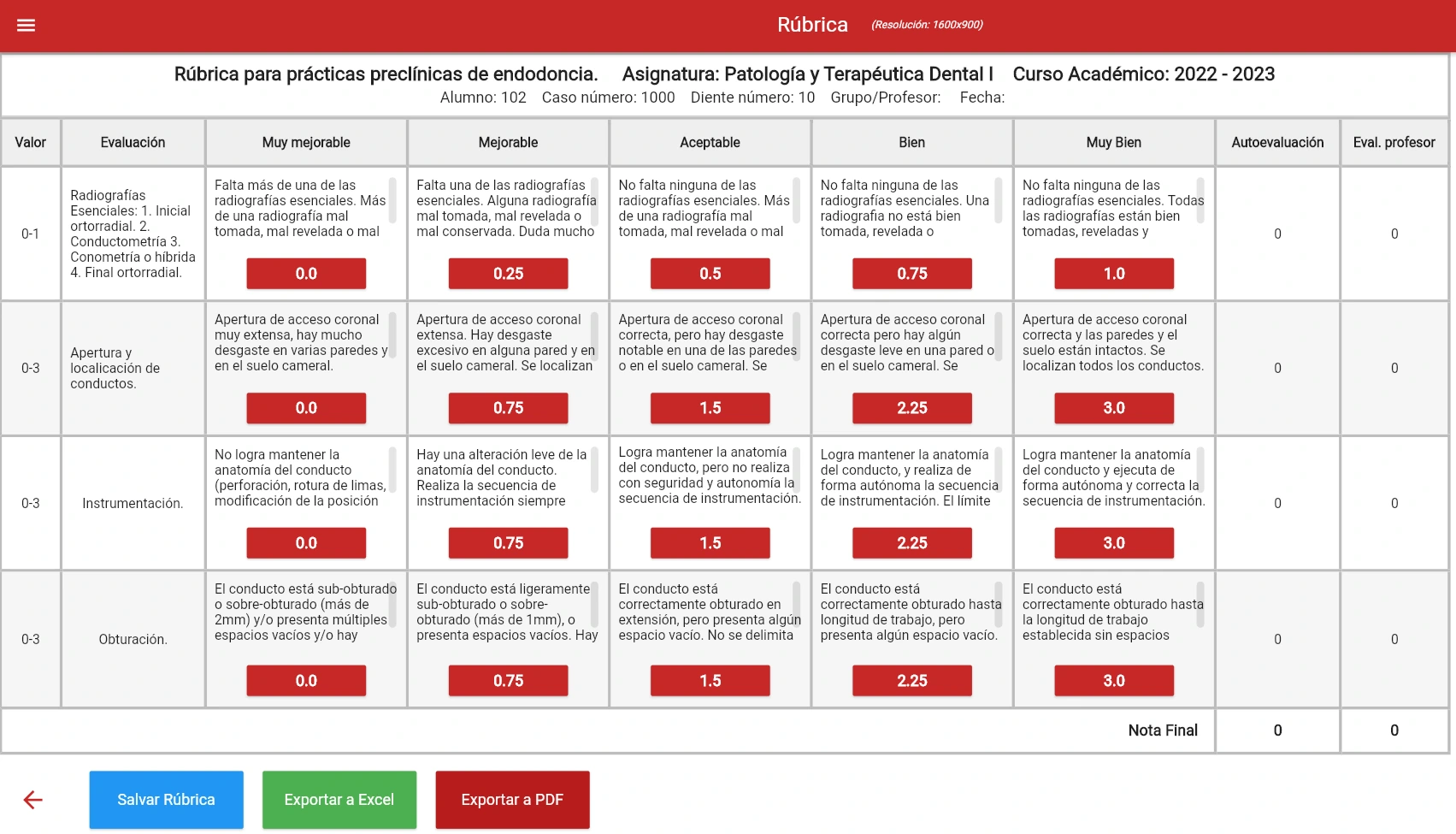 user exam rubric autoevaluation